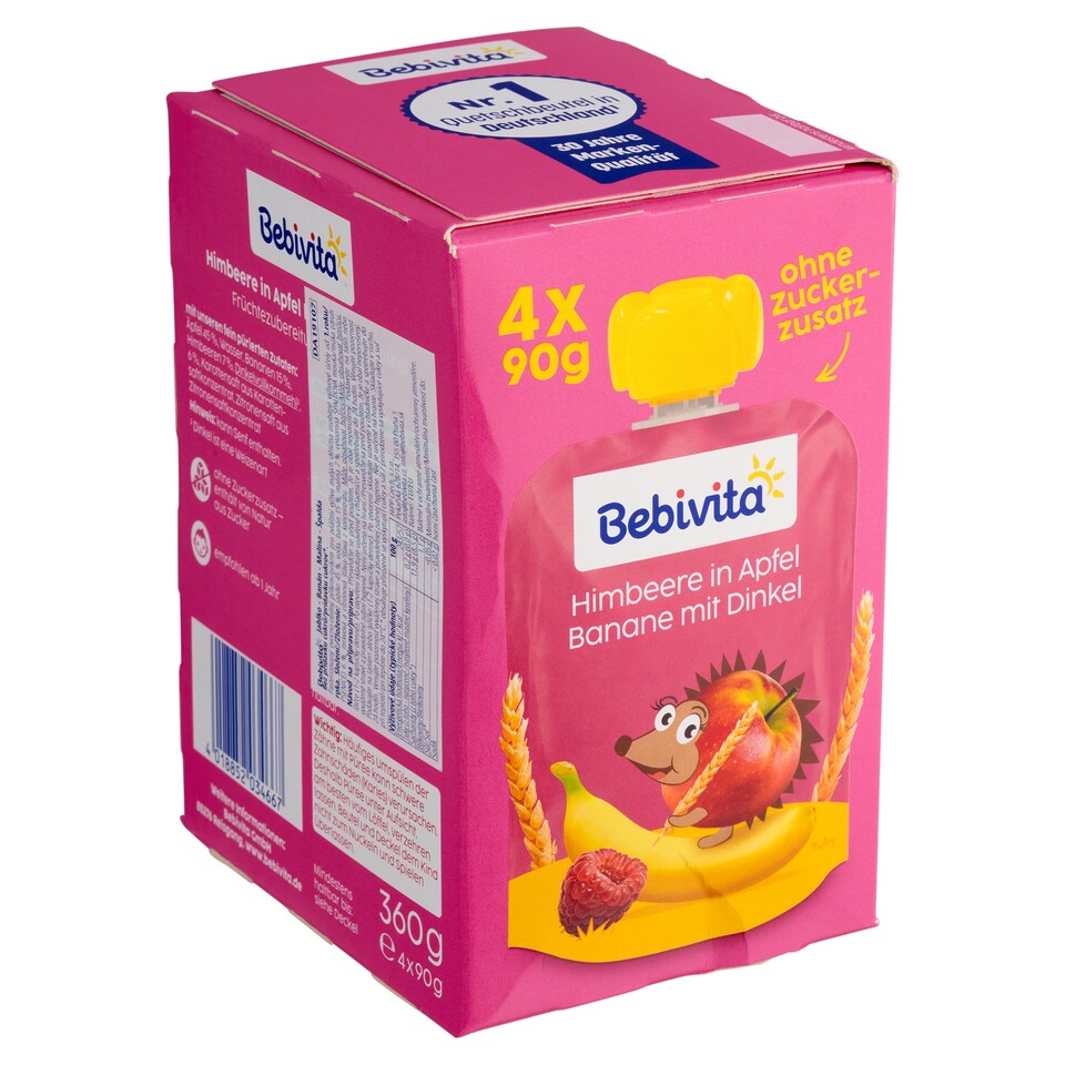 Obrázek 1 pro produkt Bebivita Jablko, banán, malina, špalda 4 x 90g (360g)