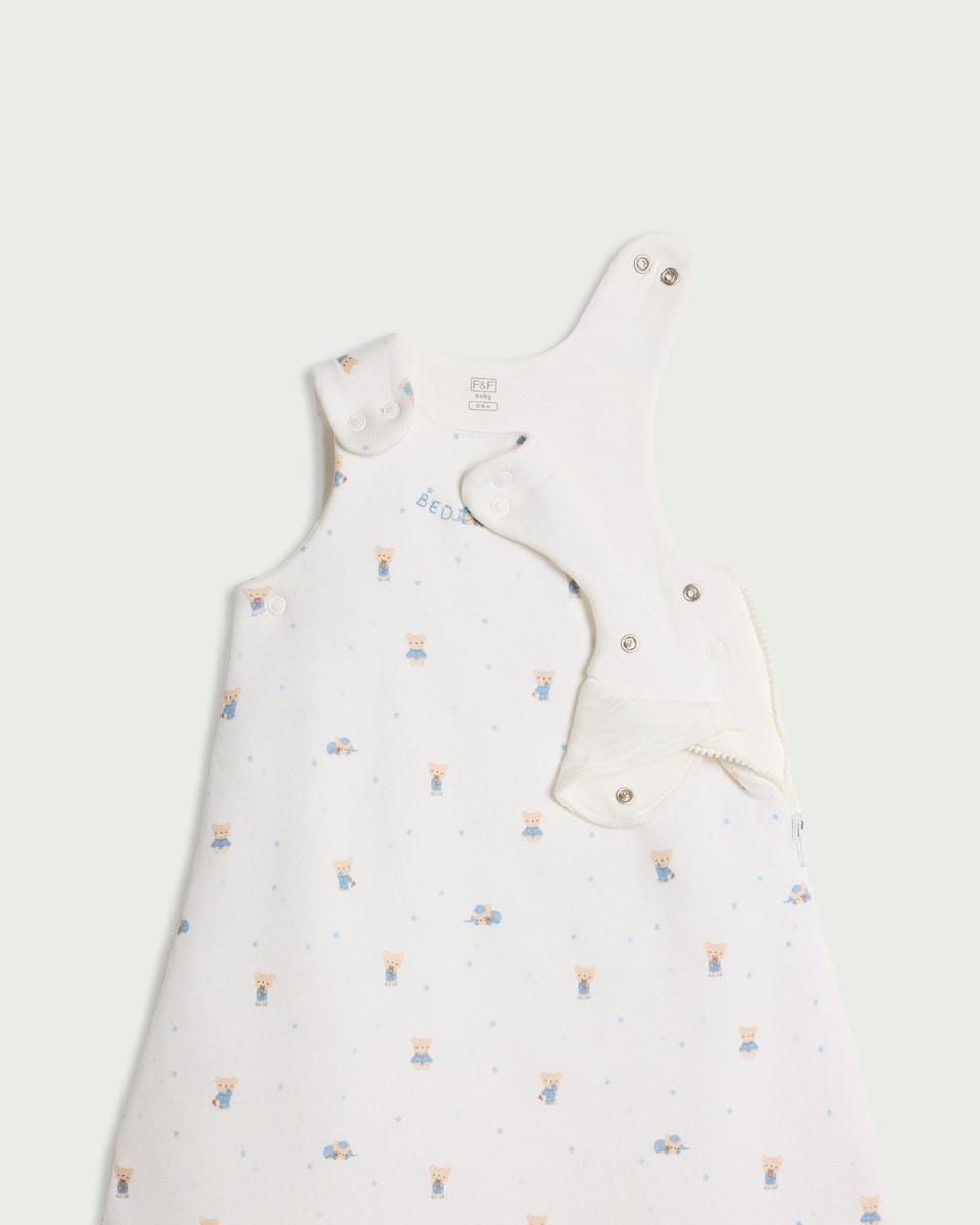 image 1 of F&F Baby Pure Cotton Bear Print 2.5 Tog Sleeping Bag in White