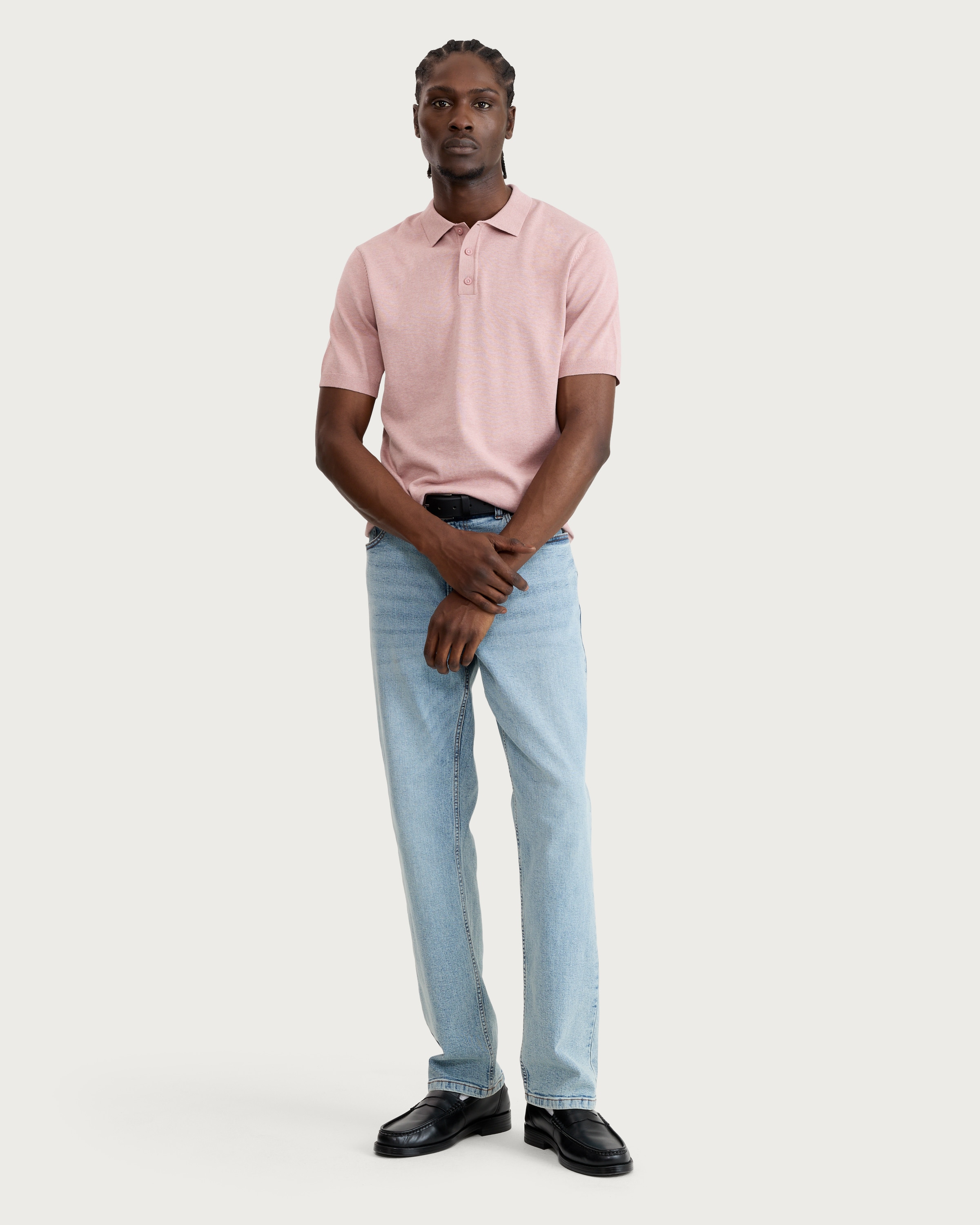 F&F Pure Cotton Knitted Short Sleeved Polo Shirt in Pink