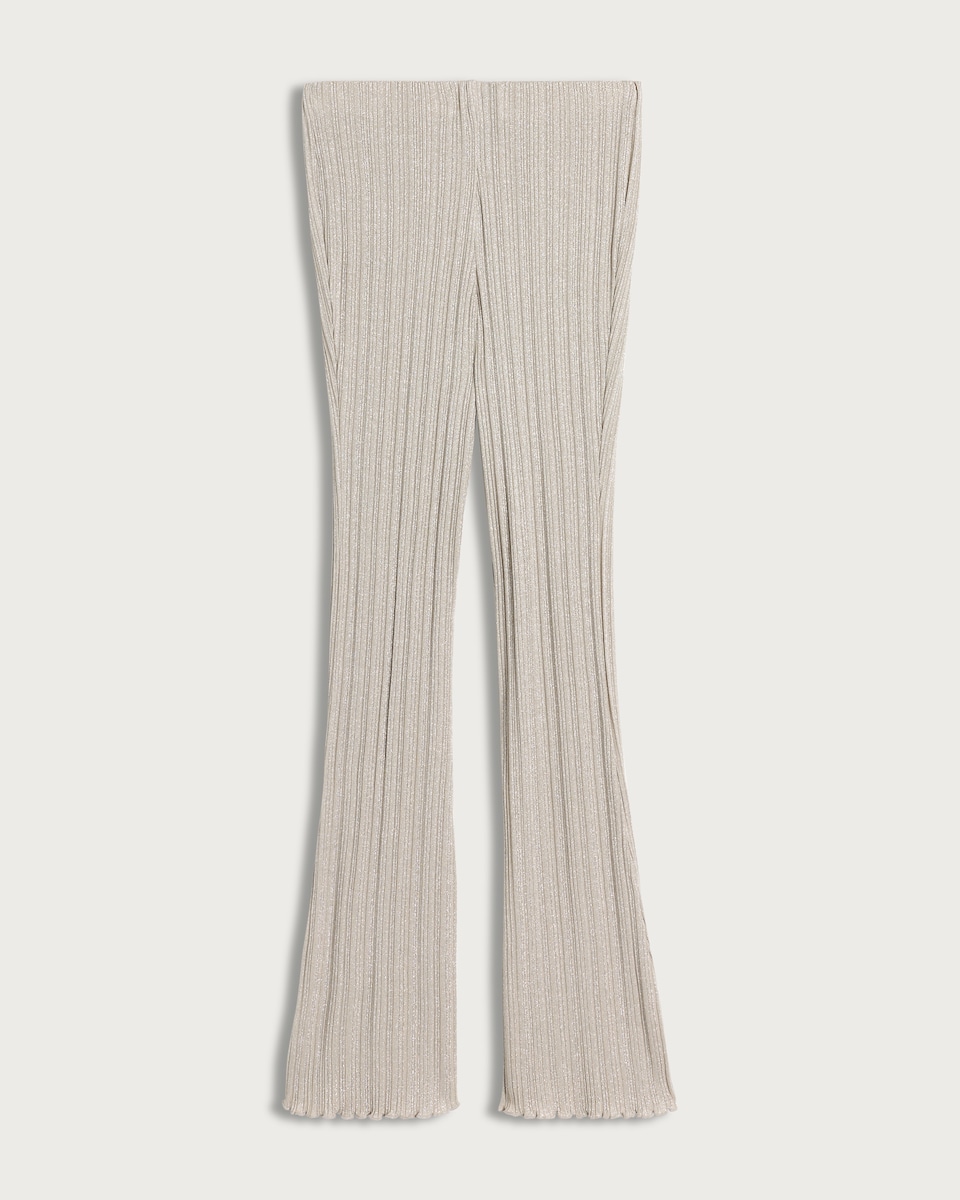 F&F Ribbed Metallic Flared Co-ord Leggings in Neutral