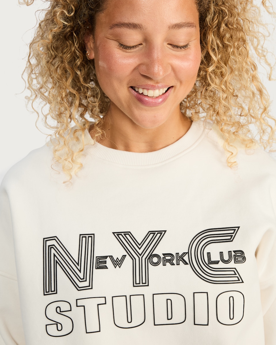 image 1 of F&F Active NYC Studio Slogan Sweatshirt in Cream
