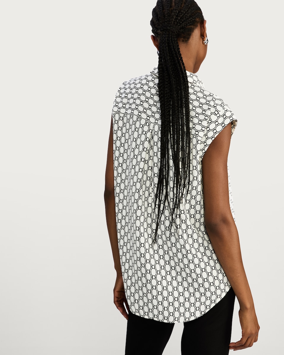 image 1 of F&F Geometric Print Sleeveless Blouse in Ivory