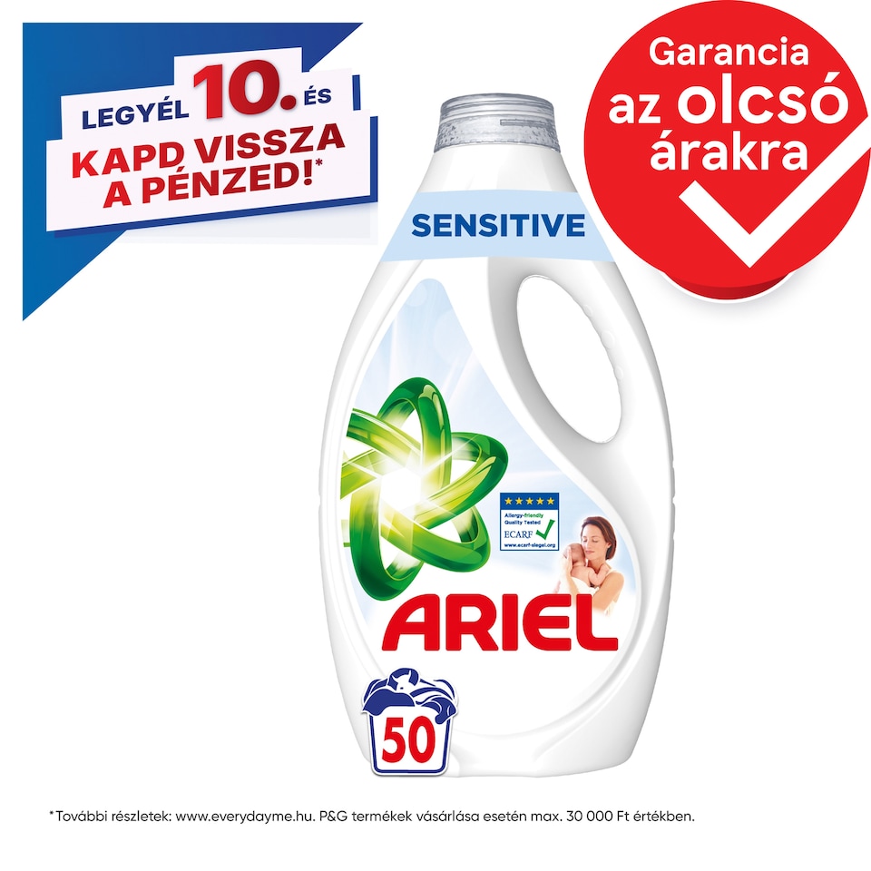 image 1 of Ariel Washing Liquid, 50 Washes, Sensitive