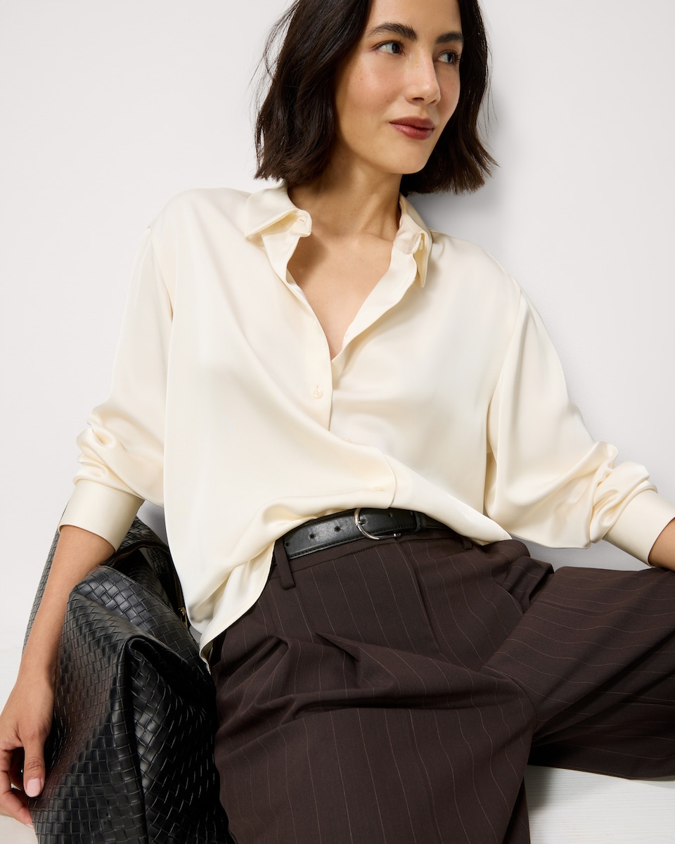 image 1 of F&F Satin Collared Oversized Co-ord Shirt in Cream