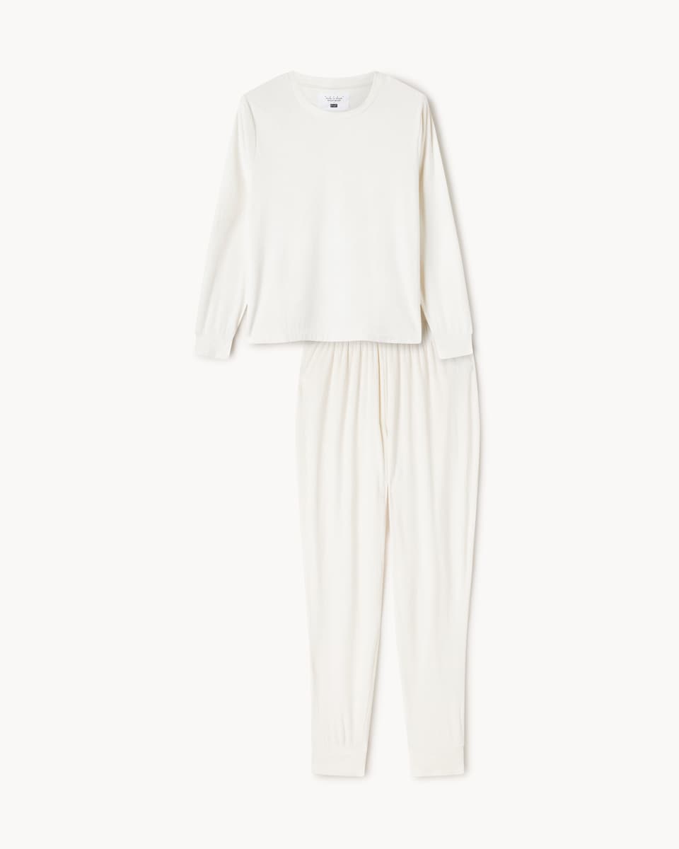 image 1 of F&F Brushed Ribbed Printed Pyjama Set in Cream