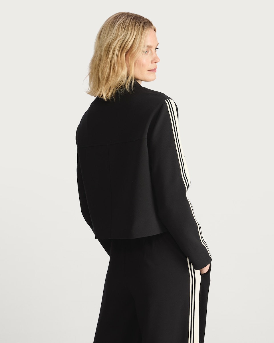 image 1 of The F&F Edit Striped Sleeve Zip Jacket in Black
