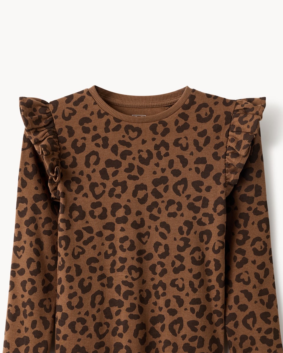 image 1 of F&F Girls 2-Pack Cotton Rich Ribbed Leopard Print Tops in Multi Brown