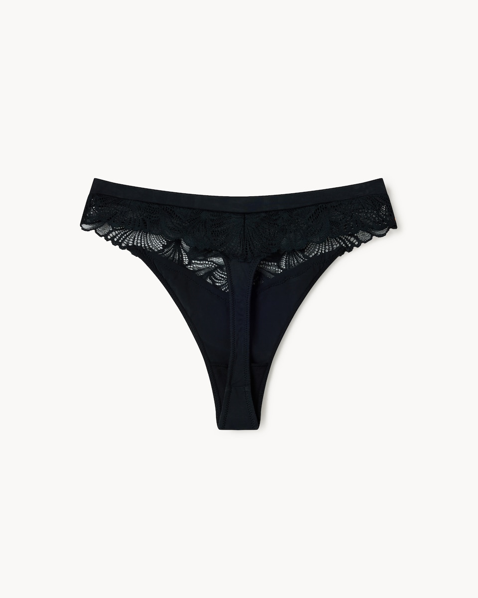 image 1 of F&F 3-Pack Lace Trim Thongs in Black