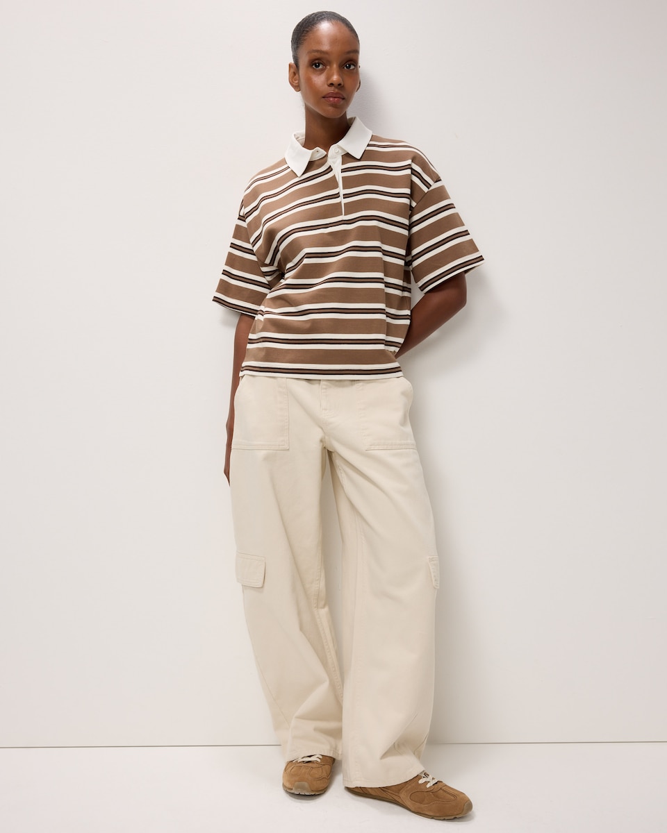 image 1 of F&F Pure Cotton Striped Rugby Top in Multi Brown