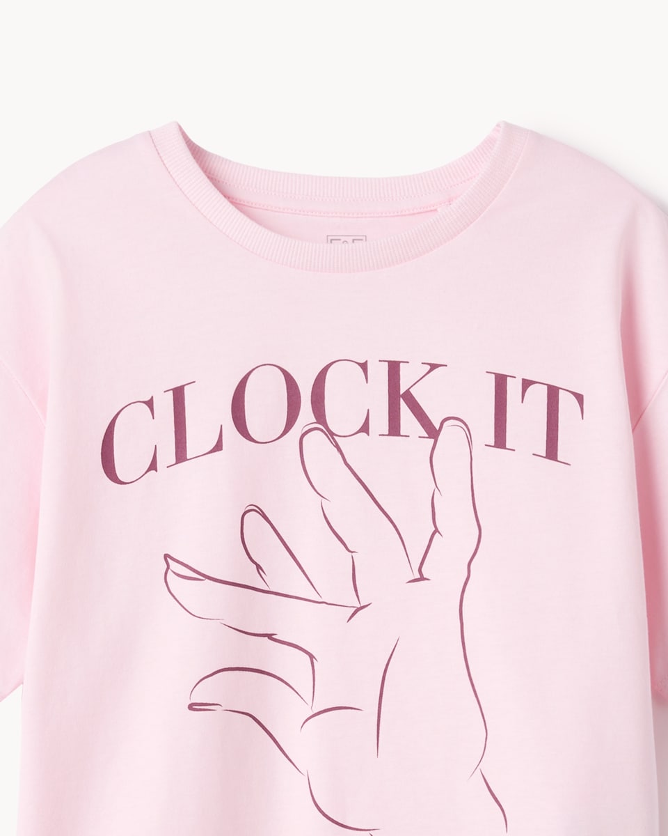 image 1 of F&F Girls Pure Cotton Slogan T-Shirt in Pink