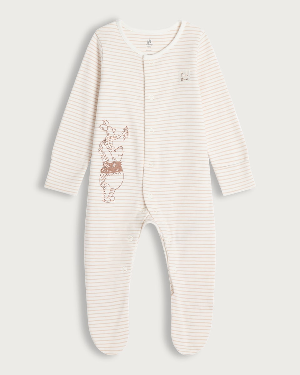 image 1 of Disney Winnie the Pooh Stripe Print Pure Cotton Sleepsuit in White