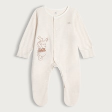 Disney Winnie the Pooh Stripe Print Pure Cotton Sleepsuit in White