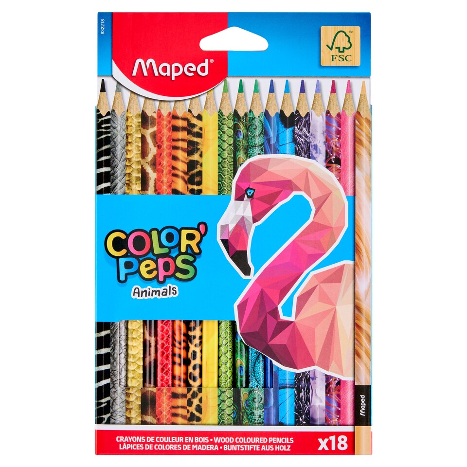 Maped Color'Peps Animals Coloured Triangular Pencil Set, Different Colours 18 pcs