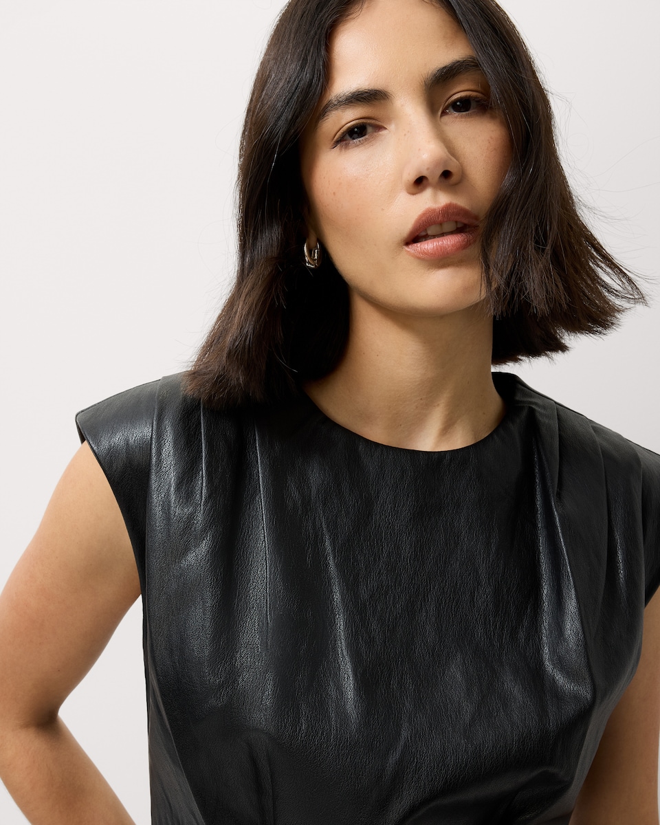 image 1 of F&F Faux Leather Sleeveless Top in Black