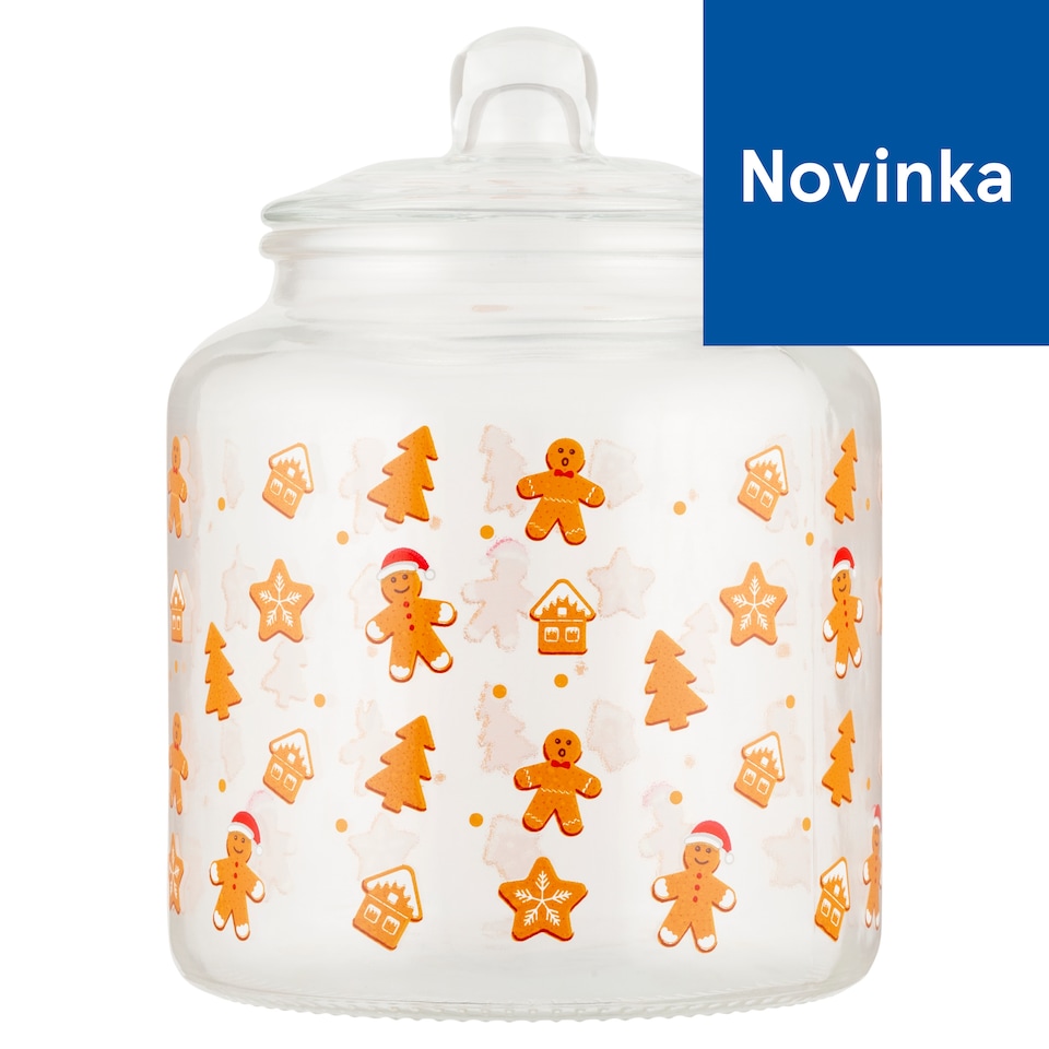 Tesco Gingerbread Man Christmas Glass Cookie Jar 1.8 L