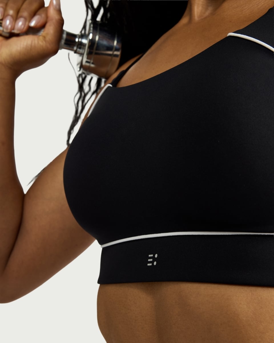 image 1 of F&F Active Contrast Trim High Support Sports Bra in Black