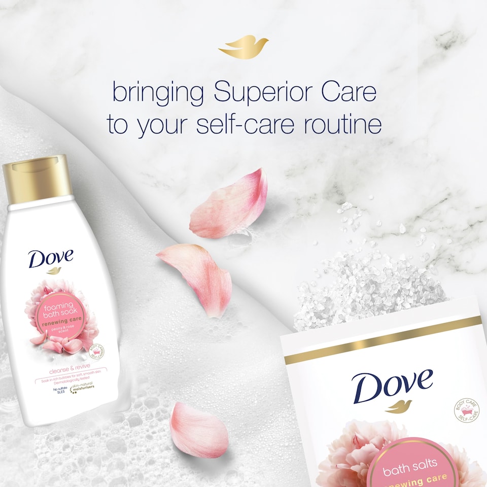 image 1 of Dove Renewing Care Peony & Rose Bath Soak Bubble Bath 450ml