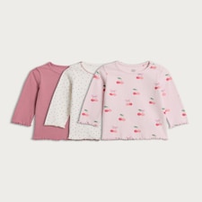 F&F Baby 3-Pack Cotton Rich Cherry Print Long Sleeved Tops in Pink