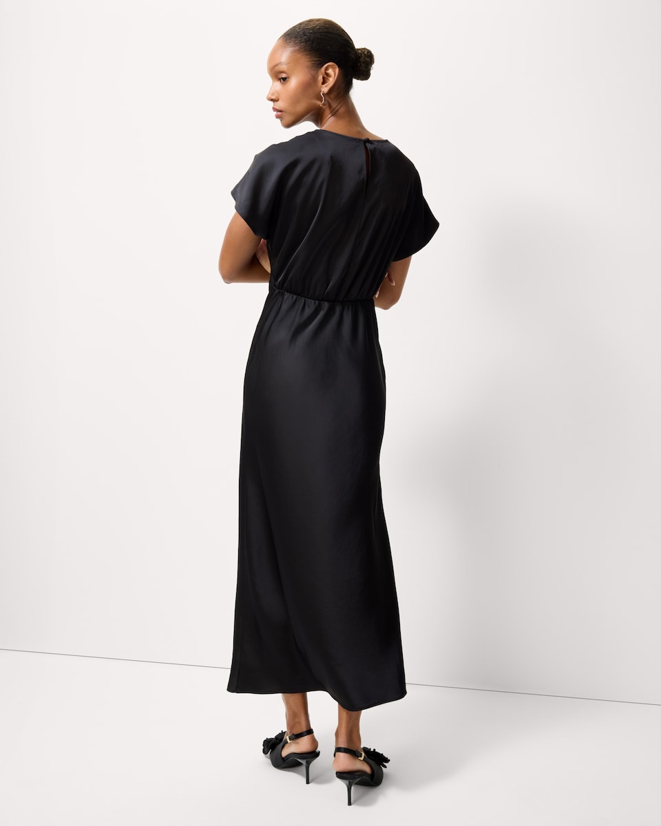 image 1 of F&F Satin V Neck Midi Dress in Black
