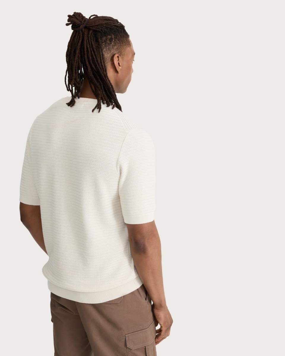 image 1 of The F&F Edit Pure Cotton Textured Knit T-Shirt in Ecru