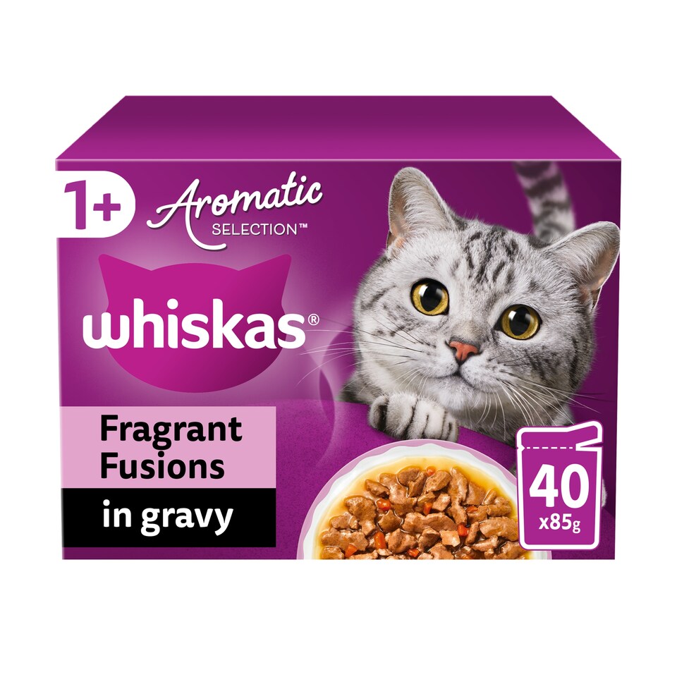 image 1 of WHISKAS 1+ Aromatic Fragrant Fusions Selection Wet Cat Food Pouches 40x85g