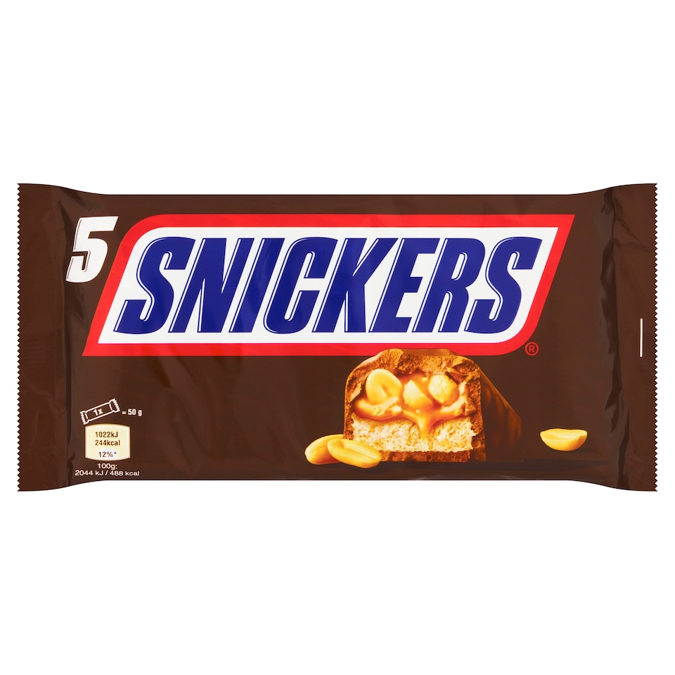 Snickers Milk Chocolate Filled with Nougat, Caramel and Peanuts 5 x 50g (250g)