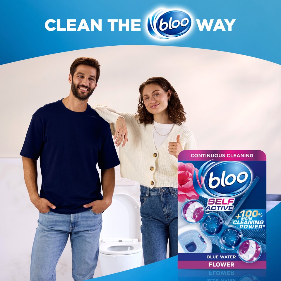 image 1 of Bloo Self Active Blue Water Flowers Toilet Rim Block 50g