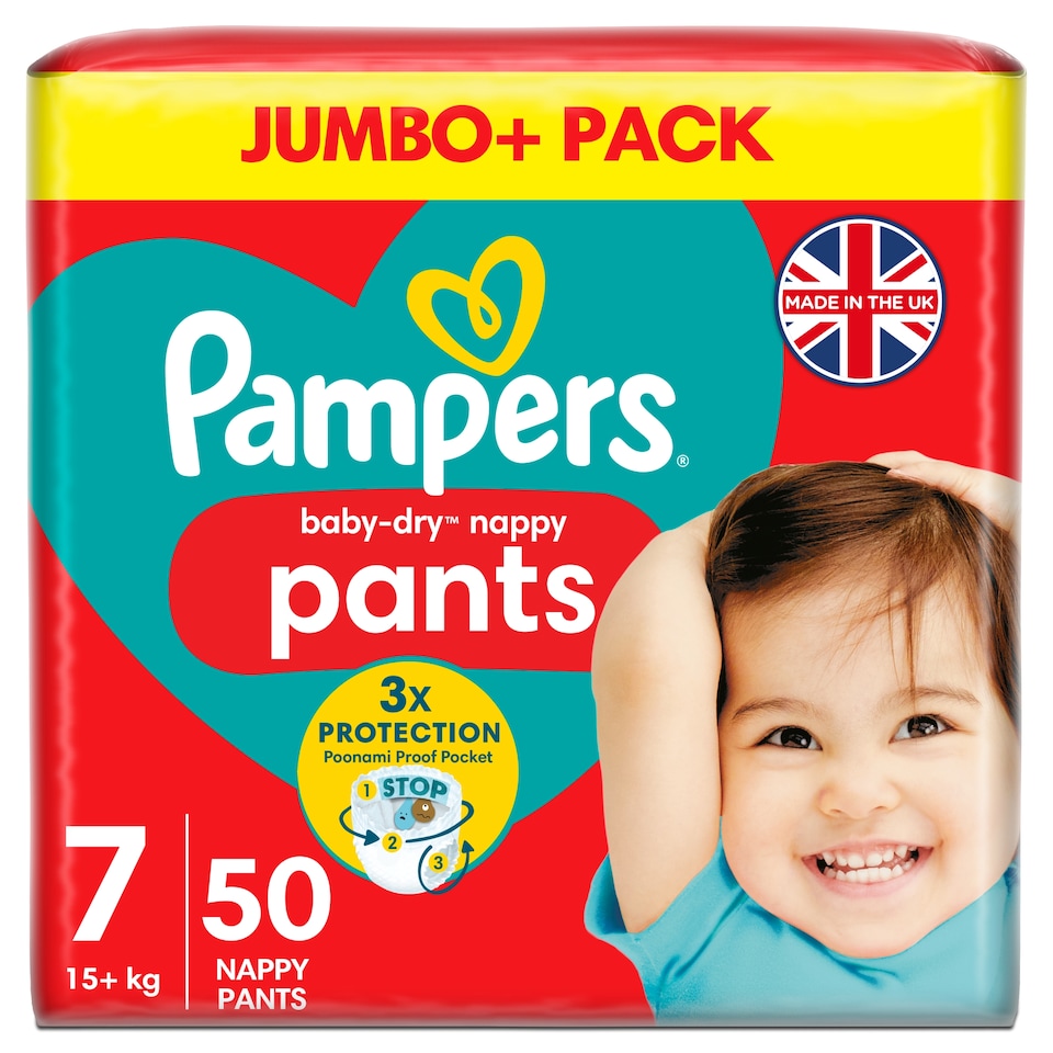image 1 of Pampers Baby-Dry Nappy Pants Size 7 Jumbo+ Pack 50 Pack