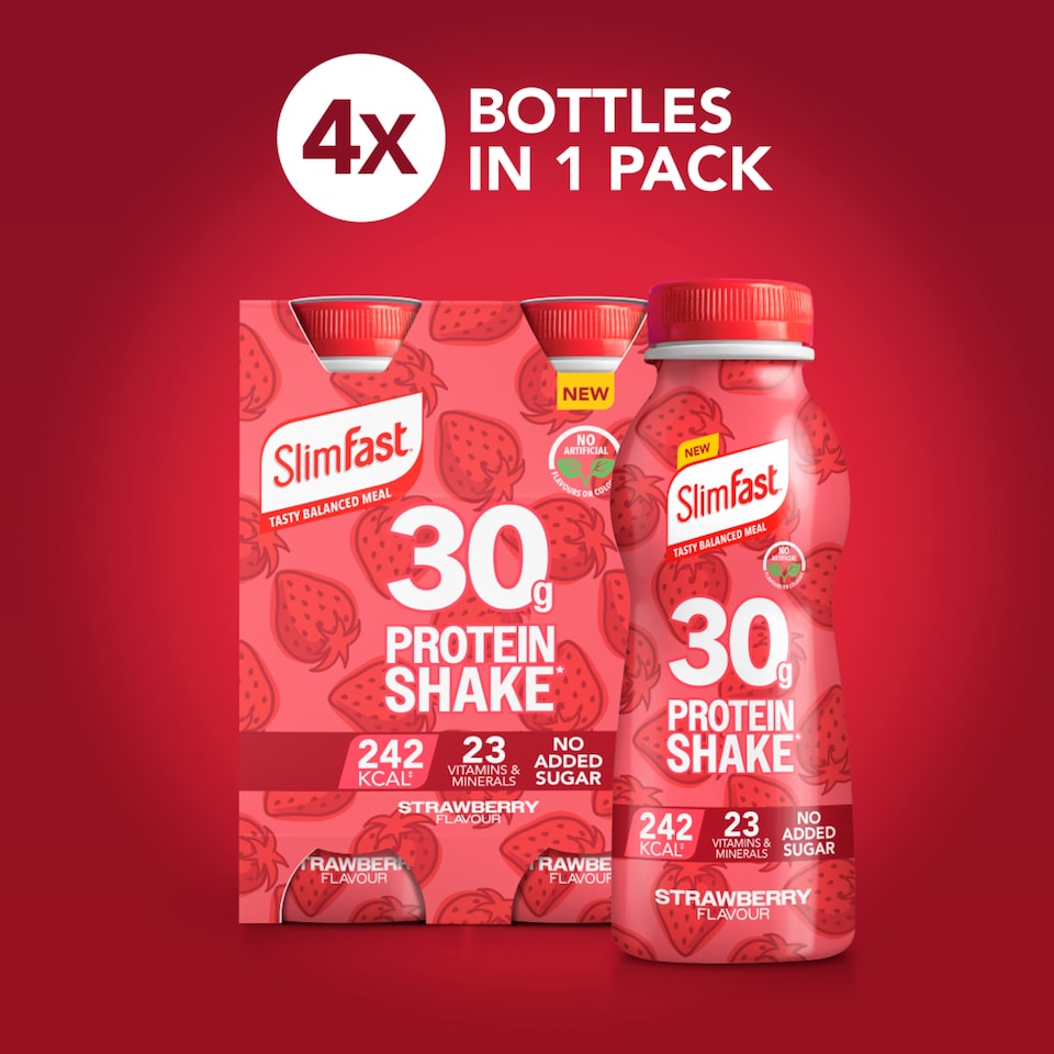 image 1 of SlimFast Strawberry 30g Protein Shake Multipack - 4 x325ml