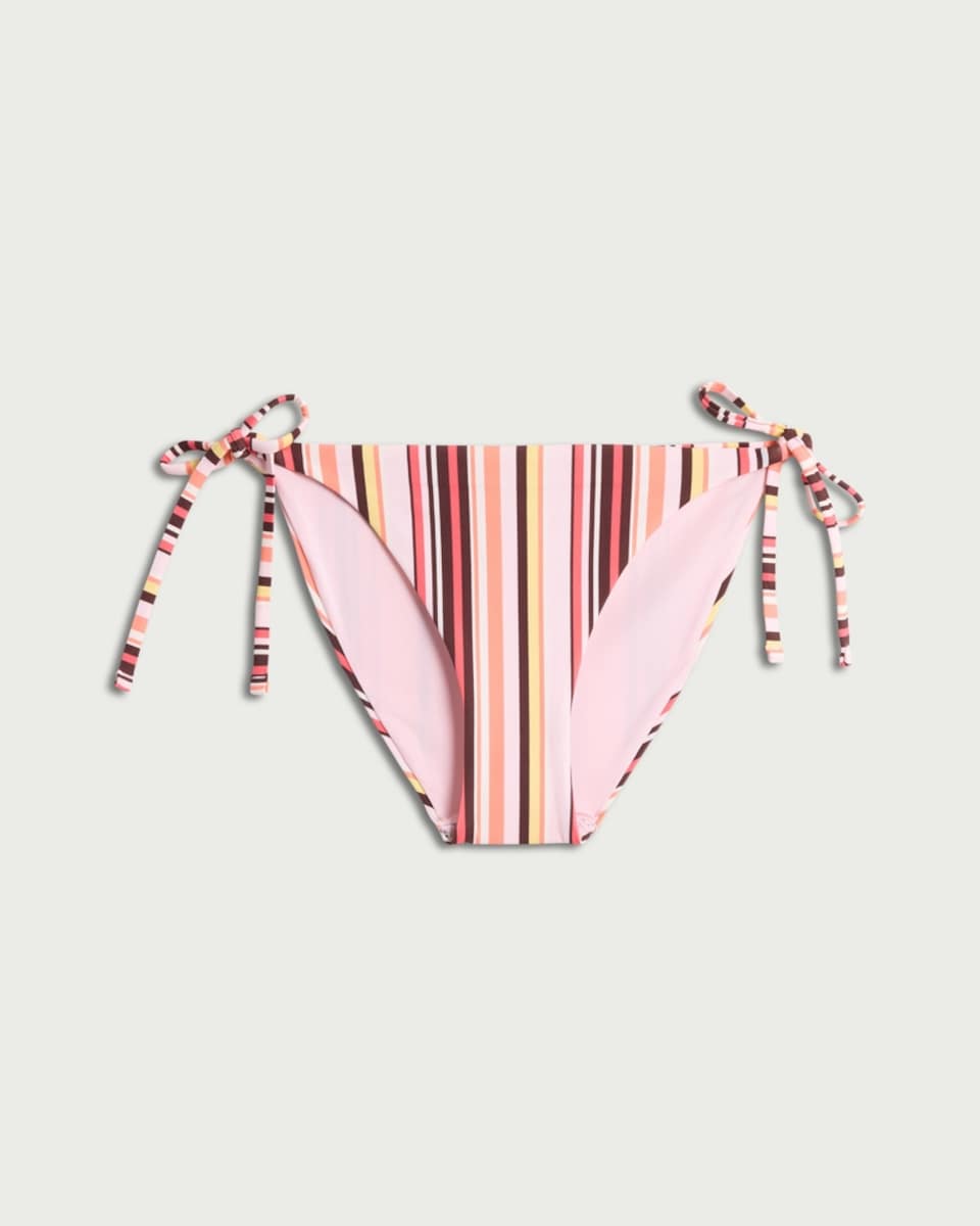 image 1 of F&F Striped Tie Side Bikini Bottoms in Multi Pink