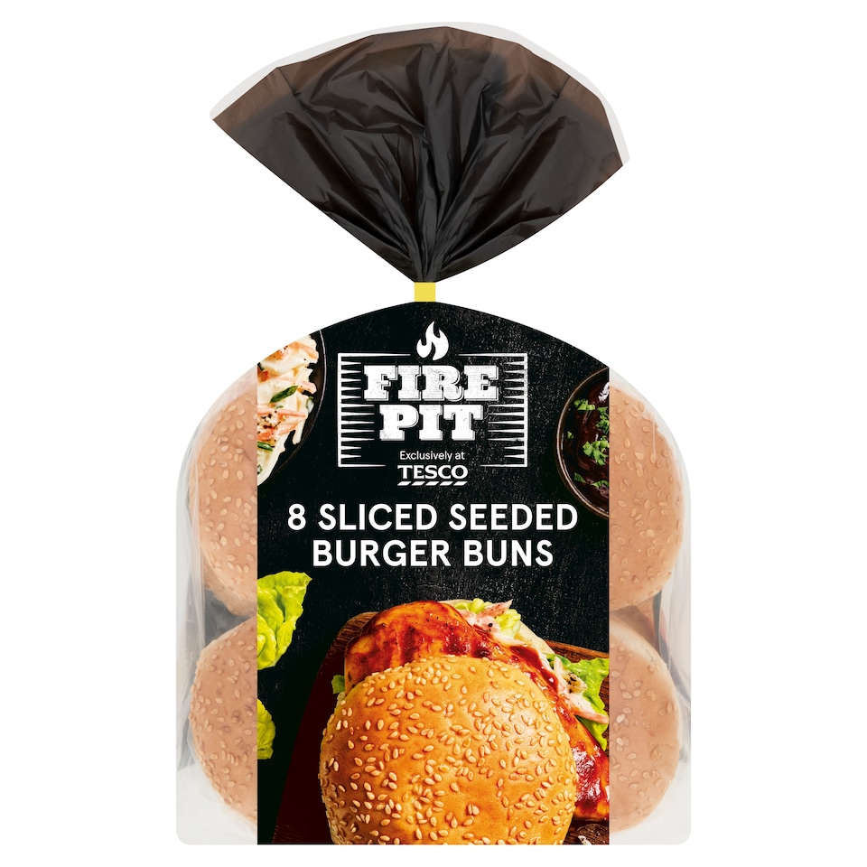 Tesco Fire Pit 8 Sliced Seeded Burger Buns