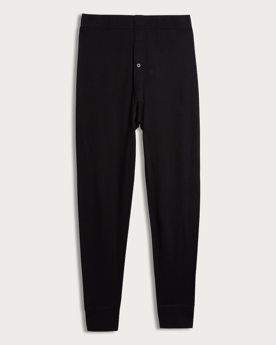 image 1 of F&F WARMPLUS™ Medium Warmth Ribbed Thermal Long Johns in Black