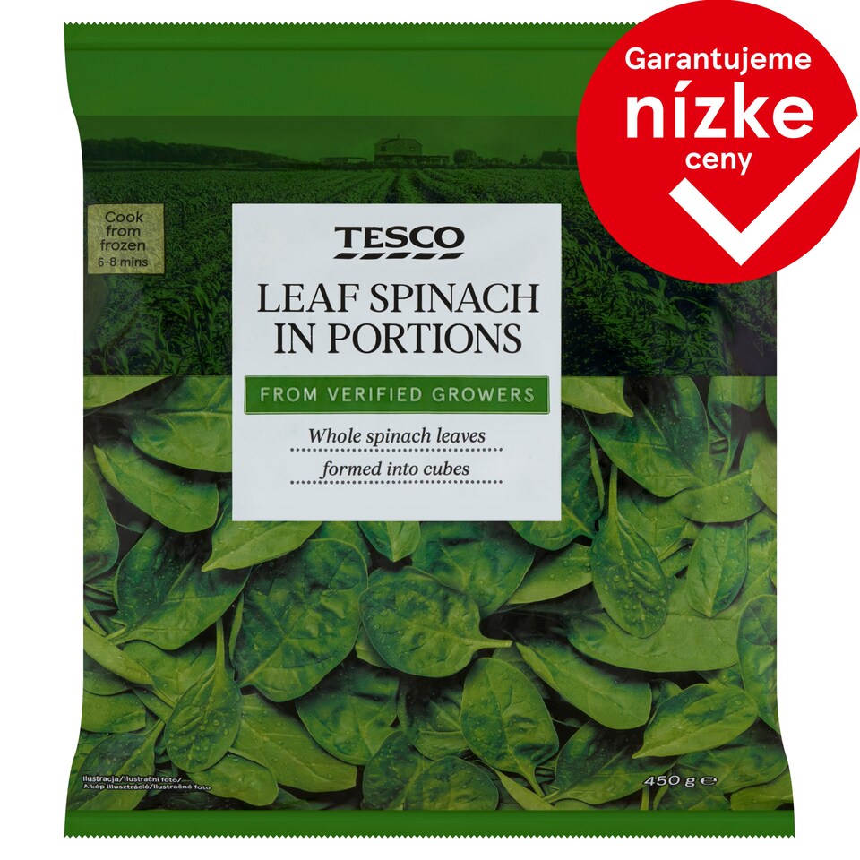 Tesco Špenát listy, porciovaný 450 g