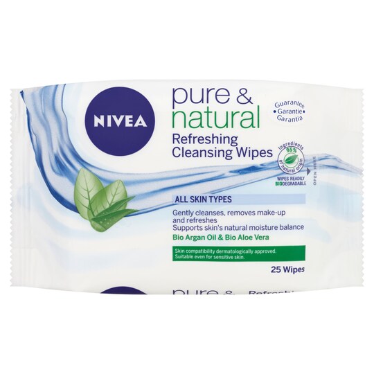 Nivea Pure And Natural Facial Wipes 25S Tesco Groceries