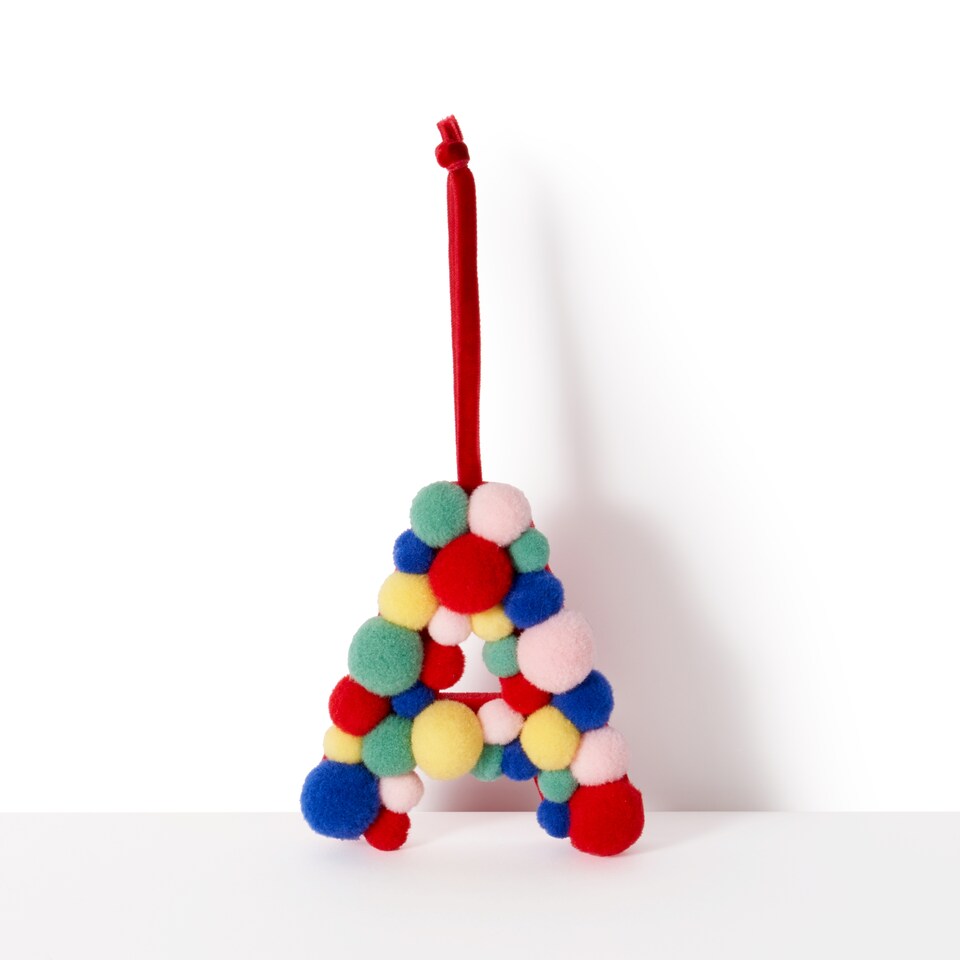 image 1 of Paperchase Cosmic Christmas Pom Pom Letter A Hanging Decoration