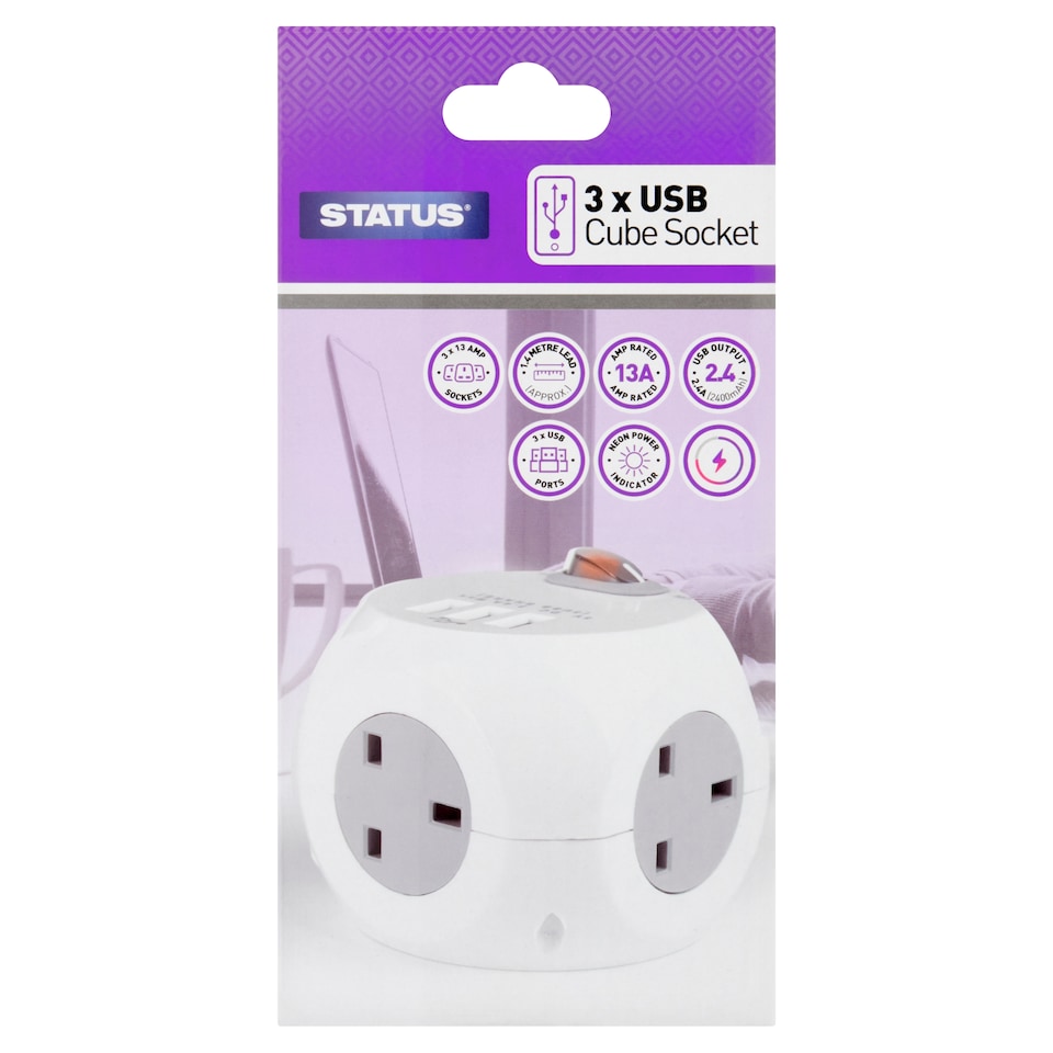 Status Cube 3 Plug 3 Usb 1.4M Extension Lead