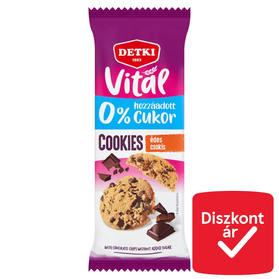 Detki Vital omlós keksz csokoládé darabokkal és édesítőszerekkel, cukor hozzáadása nélkül 130 g  1. kép
