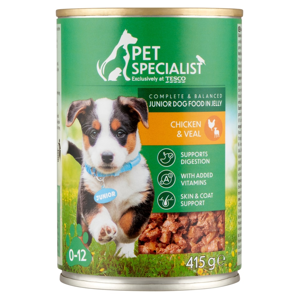 Pet Specialist teljes értékű állateledel kölyökkutyák számára borjúval és csirkével aszpikban 415 g 
