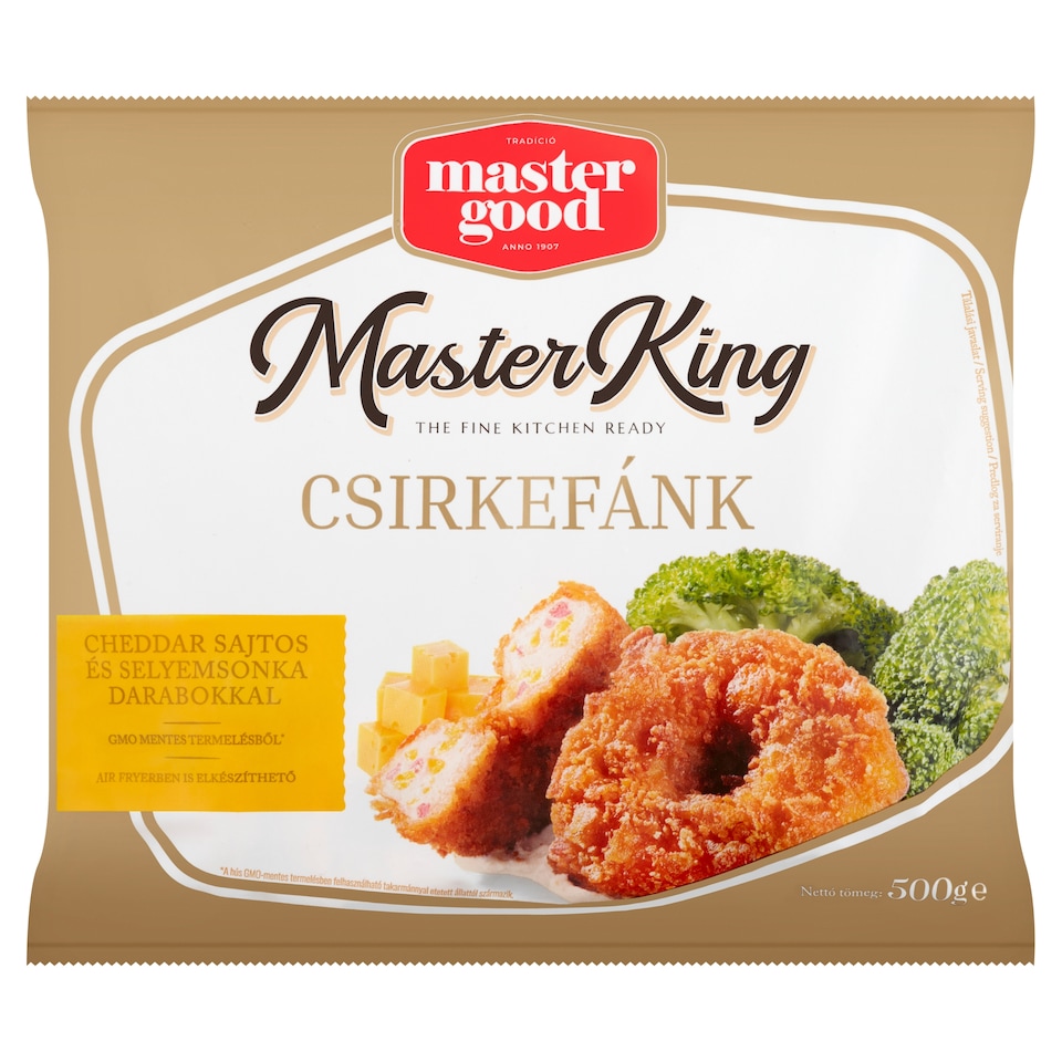 Master Good Master King gyorsfagyasztott csirkefánk cheddar sajtos és selyemsonka darabokkal 500 g 1. kép