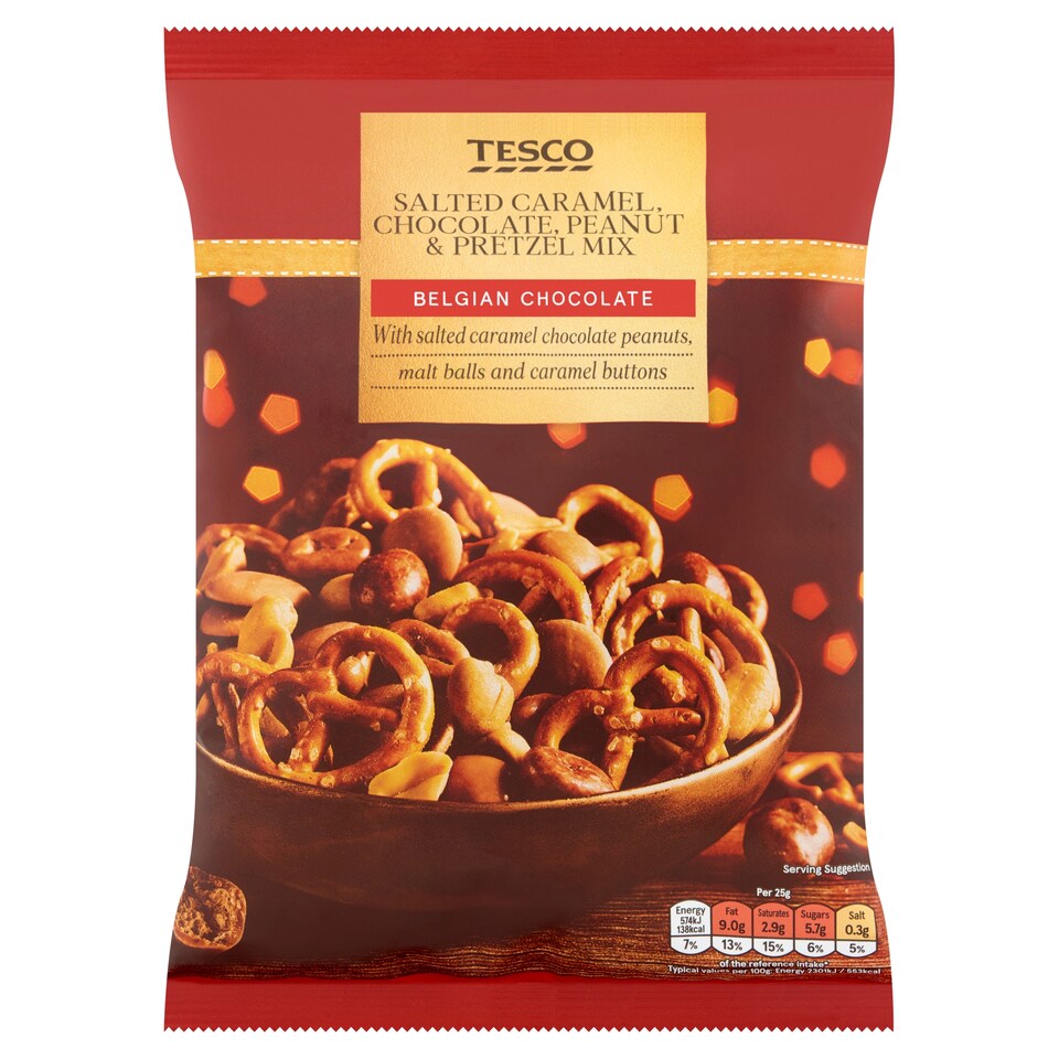 Tesco Salted Caramel Chocolate And Peanut Pretzel Mix 300G