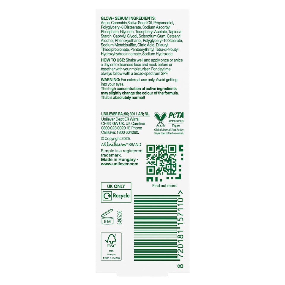 image 1 of Simple 10% Vitamins C+E+F Booster Face Serum 30Ml