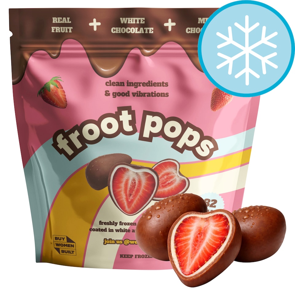 image 1 of Froot Pops Freshly Frozen Strawberries Coated in White & Milk Chocolate 200g
