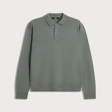 F&F Pure Merino Wool Knitted Long Sleeved Polo Shirt in Green