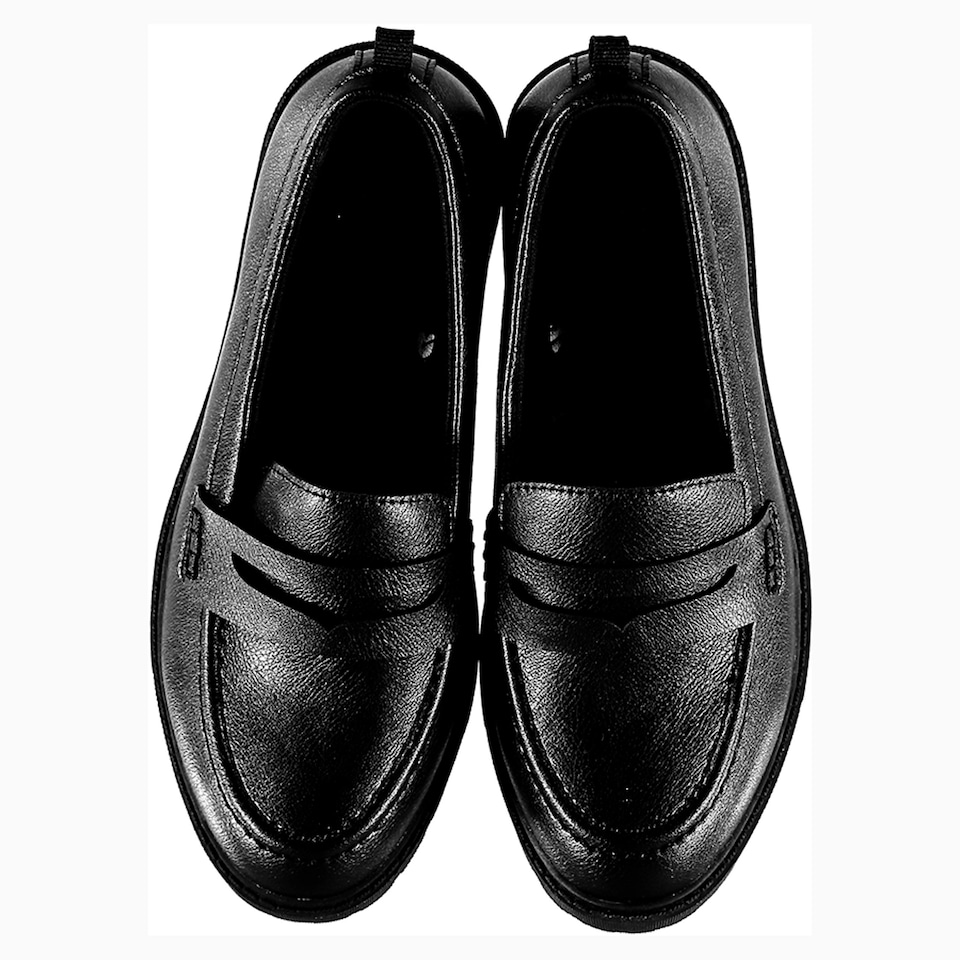 F&F School Girls Chunky Sole Penny Trim Loafers in Black