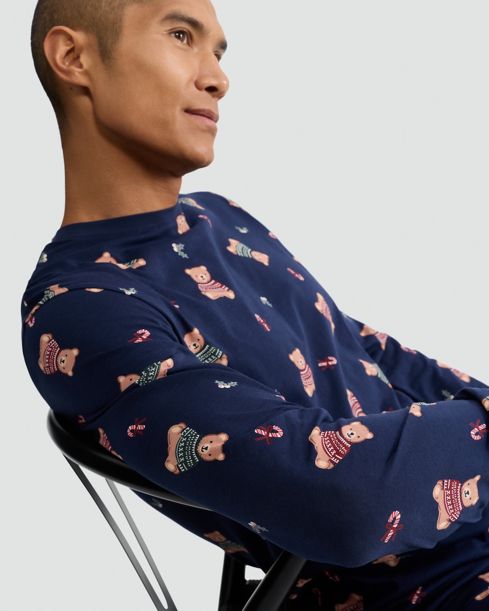 image 1 of F&F Teddy Bear Print Matching Family Christmas Pyjamas in Navy