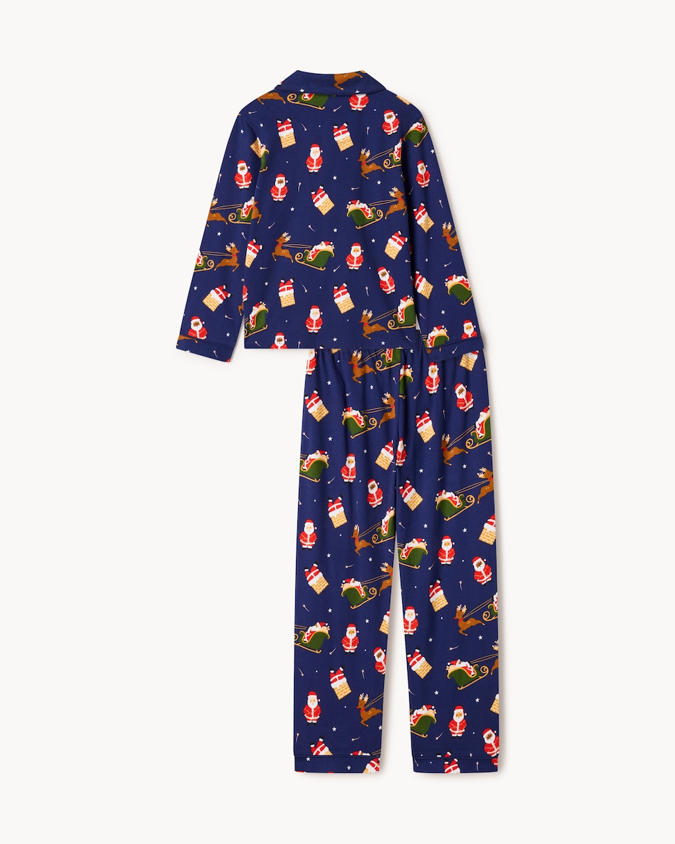 image 1 of F&F x March Muses Pure Cotton Santa Revere Pyjama Set in Navy