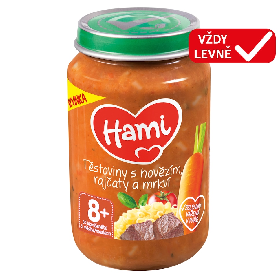 Obrázek 1 pro produkt HAMI masozeleninový příkrm Těstoviny s hovězím, rajčaty a mrkví, 8+ 200g