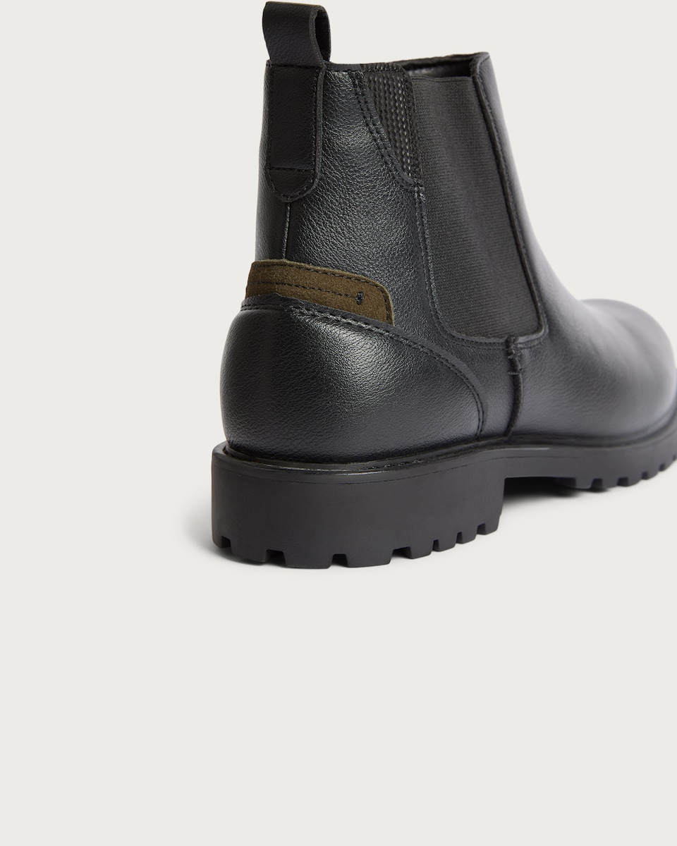 image 1 of F&F Faux Leather Chunky Sole Chelsea Boots in Black