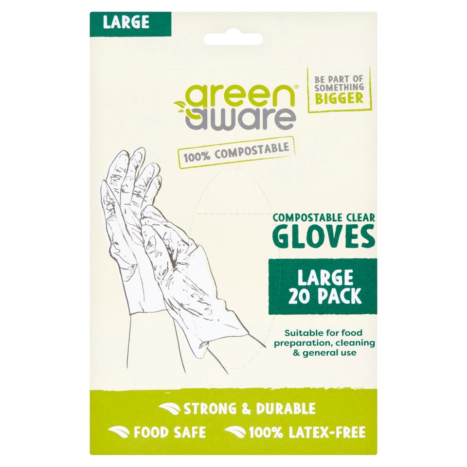 Green Aware C/Postable Clear Gloves Large 20 Pack