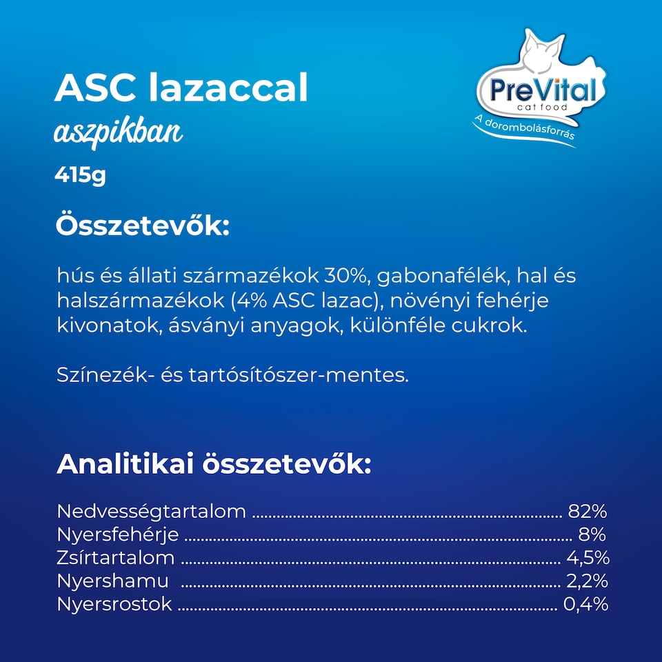 PreVital nedves macskaeledel, macskatáp felnőtt macskáknak ASC lazaccal zselében konzerv 415 g  1. kép
